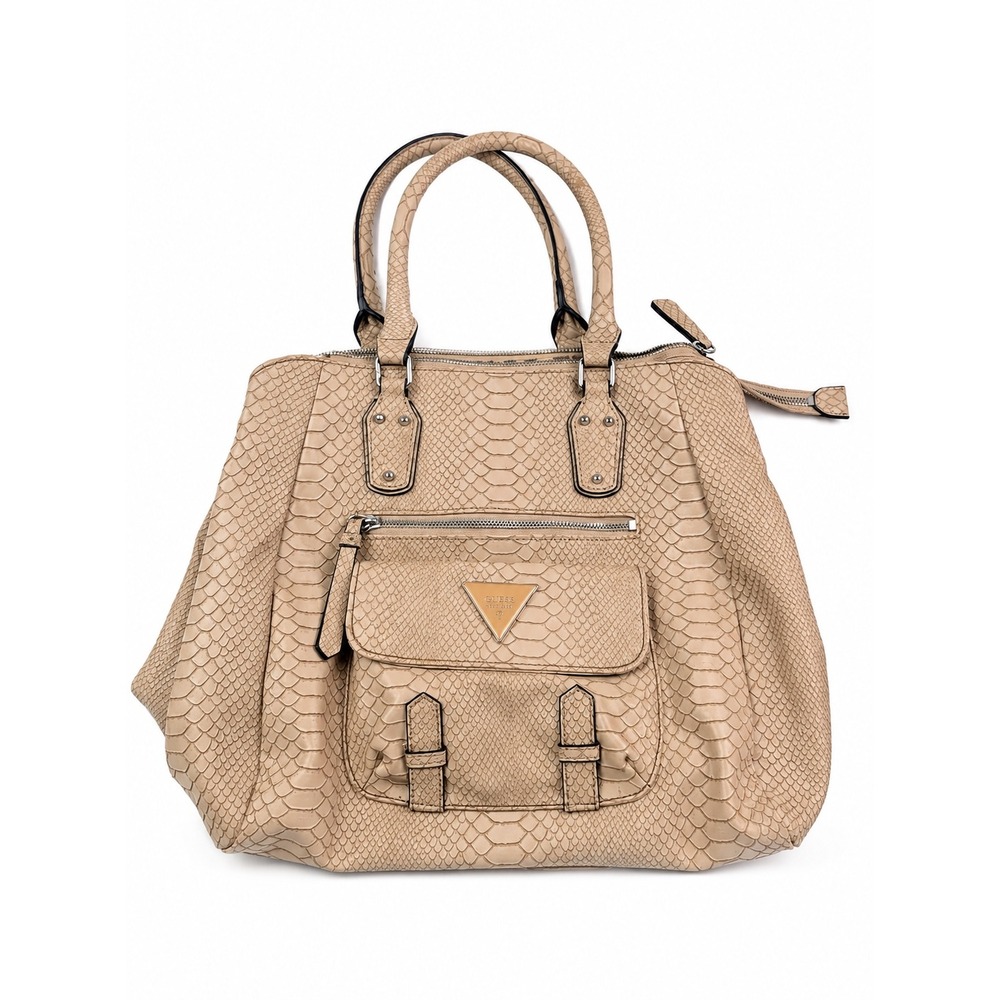 Guess Vintage Y2K Beige Snakeskin Embossed Satchel Shoulder Bag Purse